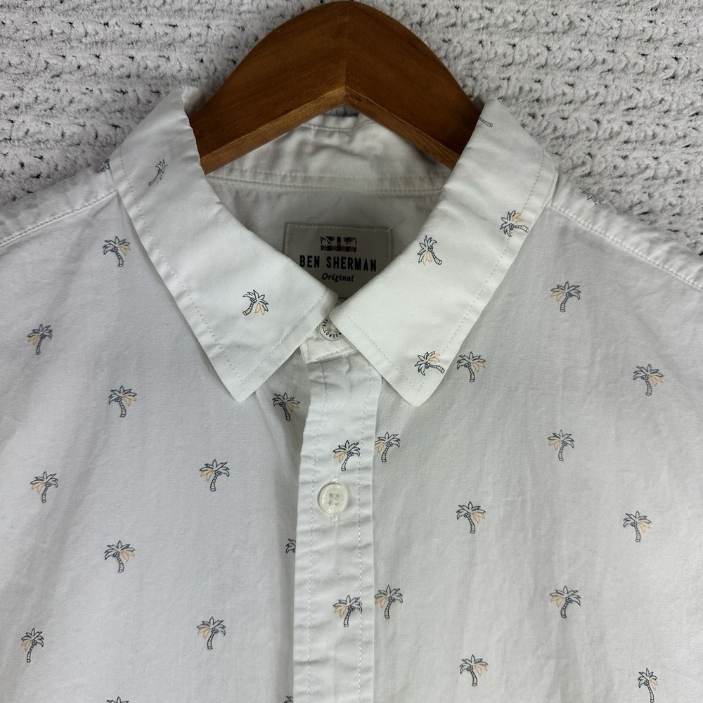 Ben Sherman Palm Tree Shirt Mens Large White Short Sleeve Tropical Button Up